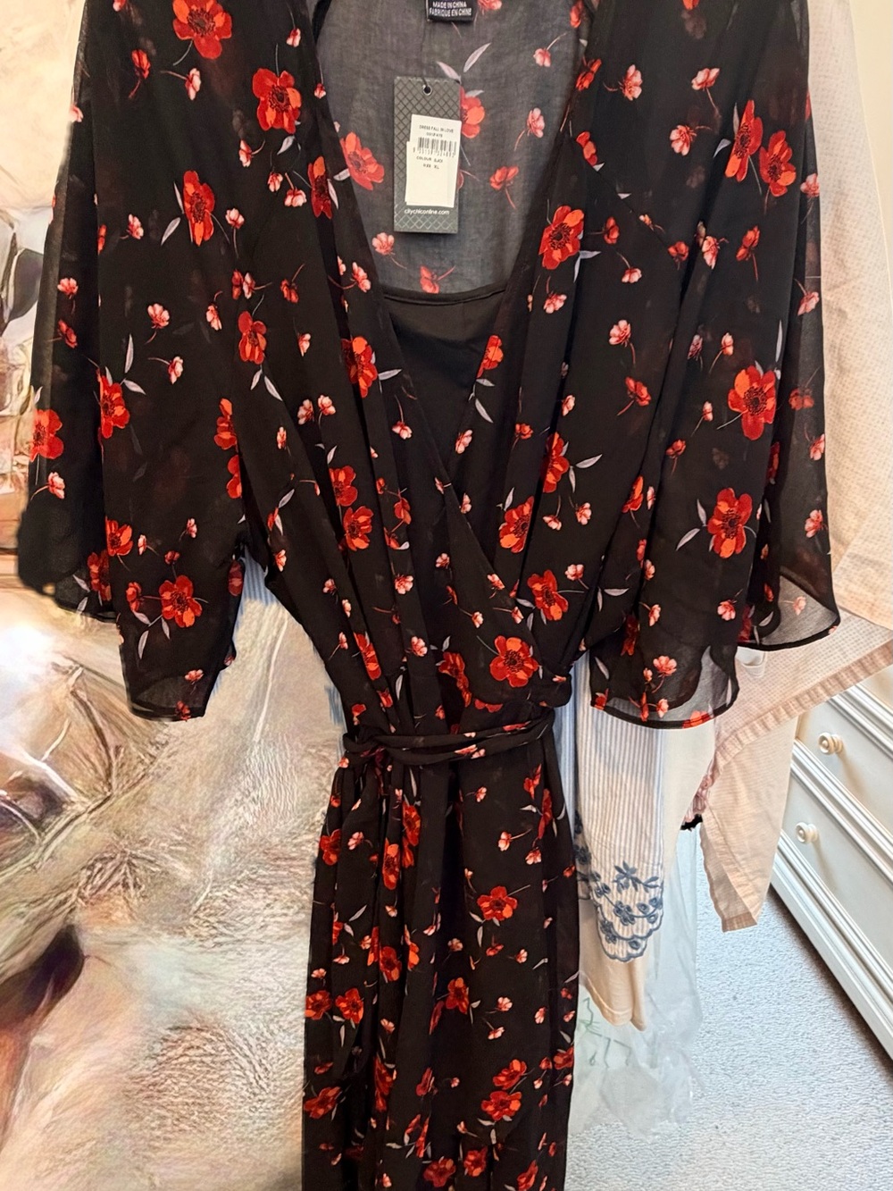 City Chic Black Maxi Dress with Red Floral Print